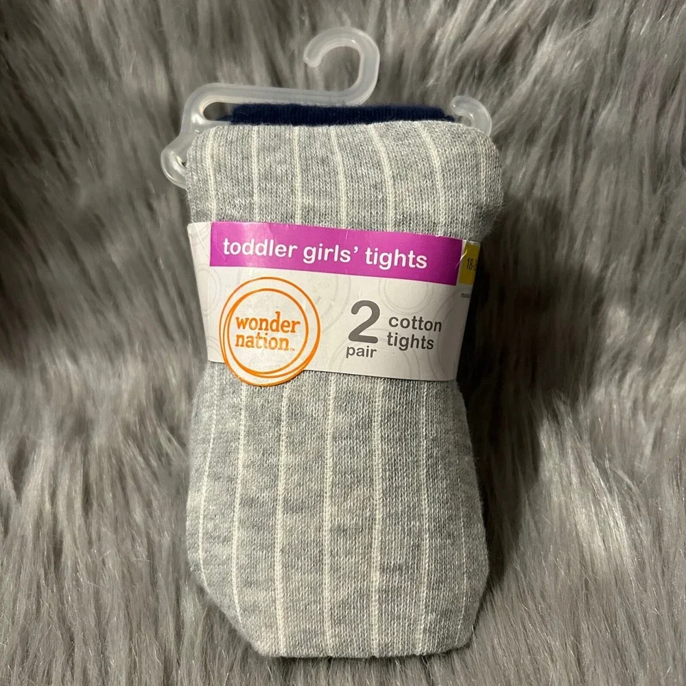 Wonder Nation Footed Cotton Tights Baby Toddler Girl Size 18-36 Months Gray Blue